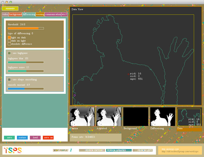 Screen capture of OpenTSPS software interface